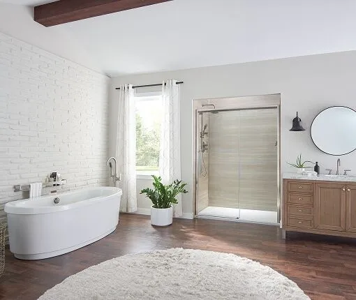 Bathroom with a freestanding soaking tub