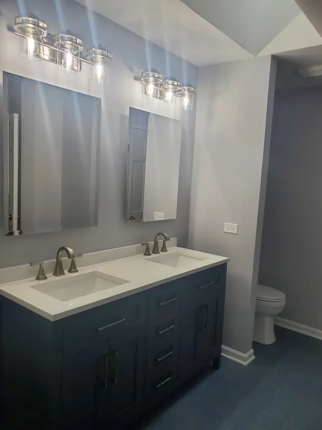 After: navy double vanity